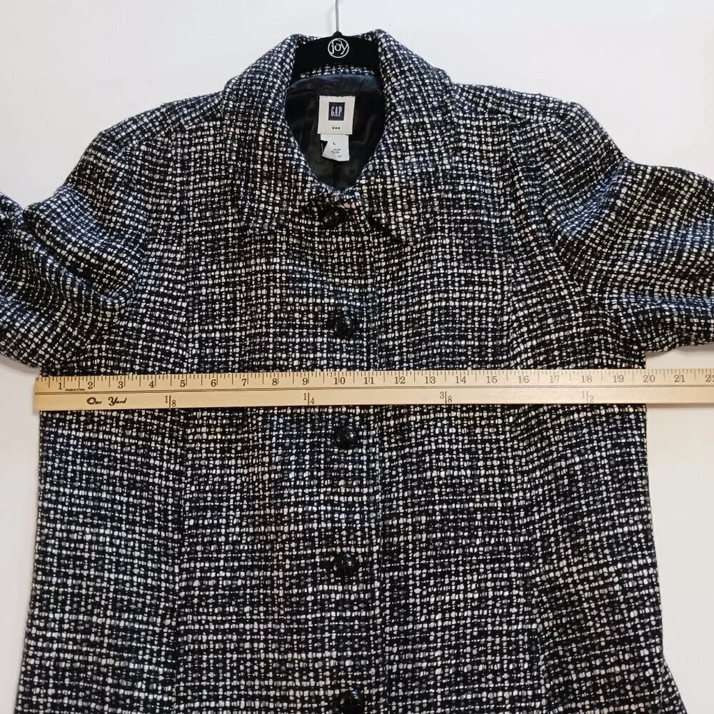 Gap Black White Tweed Coat Large Longline Warm Winter